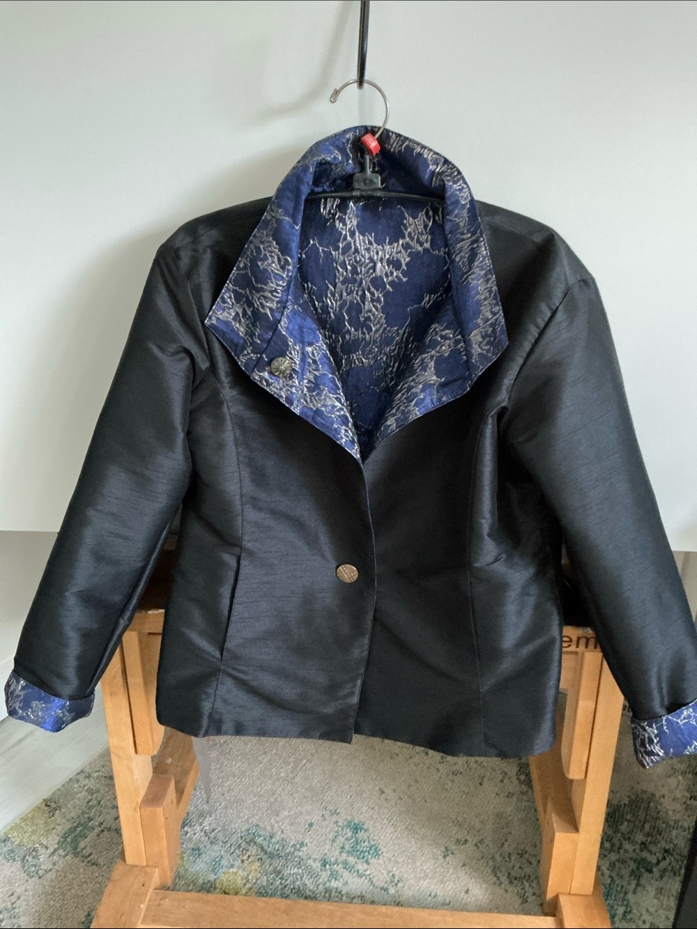 Women's Navy Floral Jacquard Jacket - Unbranded